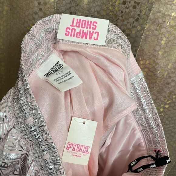 PINK Victorias Secret Silver Pink Sequin Bling Campus Running Shorts, S NWT - Picture 6 of 6